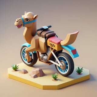 cute 3D isometric model of a camel ride motorbike | blender render engine niji 5 style expressive,3d isometric,3d style,