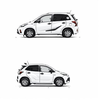 coloring book, bold line art.  White and black minimalistic draw coloring page for a toyota avanza. Defined lines. Clean Drawn. Vector.

