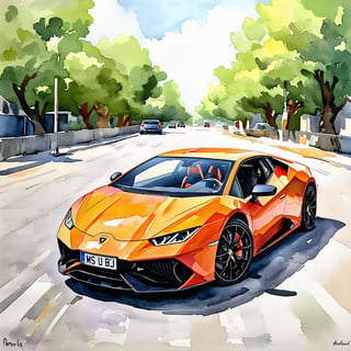 Fantasy realistic watercolor painting art of abandon lamborghini huracan evo