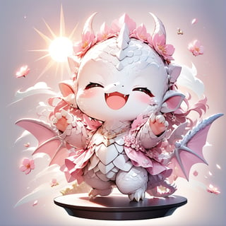  portrait of cute dragon,(dynamic  pose), high quality,(happy atmosphere) ,,smile, , (wind effect), cherry_blossom background,sun light,(full body image:1.5),,,cute dragon,sticker