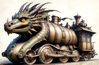 (Best quality, High quality, masterpiece, Watercolor_pencil painting, ligne_claire, Illustration, ), ((stylized art style, painted by Egon Schiele and Gustave Doré and Rembrandt)),, ,image of dragon train