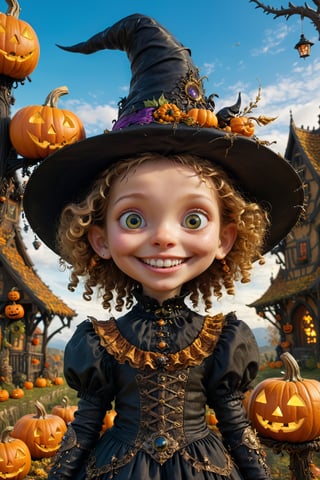 (Aetherpunk style:1.4),wide angle,8k , ultra quality ,nature,pagan imagery,cute very young Halloween witch,10 years old child,(big smile),,art by Giuseppe Arcimboldo,gold detailed,utopia,magic,(Halloween atmosphere),neon detailed,beasts,mages,((in Halloween town,amazing scenery)),(highly detailed:1.2),(ultra realism:1.2), realistic, detailed, textured, skin, hair, eyes, by Alex Huguet, Mike Hill, Ian Spriggs, JaeCheol Park, Marek Denko,(side view:1.5)
,