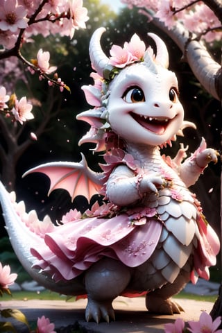  portrait of cute dragon,(singing pose), high quality,() ,intricate details, highly detailed dress ,smile,highly detailed flower decorations, long tail , (wind effect), cherry_blossom background,sun light,perfect lighting,(full body image:1.5),more detail XL,,cute dragon,sticker,ULTIMATE LOGO MAKER [XL],disney pixar style