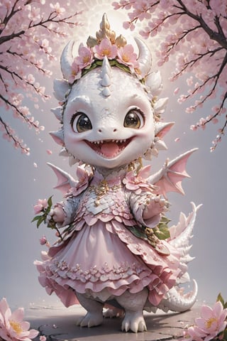  portrait of cute dragon,(singinging  pose), high quality,(big smile) ,intricate details, highly detailed dress ,smile,highly detailed flower decorations, long tail , (wind effect), cherry_blossom background,sun light,(full body image:1.5),more detail XL,,cute dragon,sticker