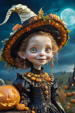 (Aetherpunk style:1.4),wide angle,8k , ultra quality ,nature,pagan imagery,cute very young Halloween witch,10 years old girl,(lovely smile),,art by Giuseppe Arcimboldo,gold detailed,utopia,magic,(Halloween atmosphere),neon detailed,beasts,mages,((in Halloween town,amazing scenery)),(highly detailed:1.2),(ultra realism:1.2), realistic, detailed, textured, skin, hair, eyes, by Alex Huguet, Mike Hill, Ian Spriggs, JaeCheol Park, Marek Denko,(side view:1.5)
,