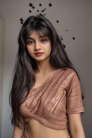 18 year old indian girl, brown long hair , wet hair, wearing red  lehenga , sunny Norway street , round breast , smirk  , red lipstick ,27 yo woman ,27 year old girl,27 old girl,Mallu,18 years old girl 