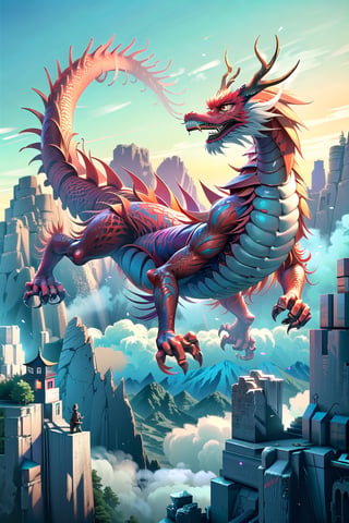 3d animation, an ancient chinese dragon, full body dragon flying, photo, stunning fantasy world background,ancient chinese dragon