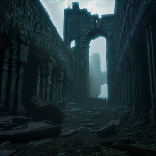 
cinematic, dark fantasy style abandoned ancient fatansy ruins