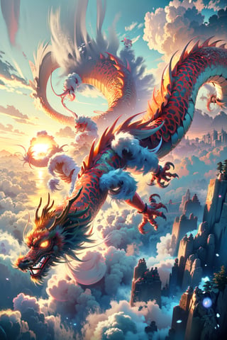 3d animation, an ancient chinese dragon, full body dragon flying, photo, stunning fantasy world background,ancient chinese dragon