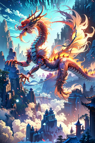 3d animation, an ancient chinese dragon, full body dragon flying, photo, stunning fantasy world background,ancient chinese dragon