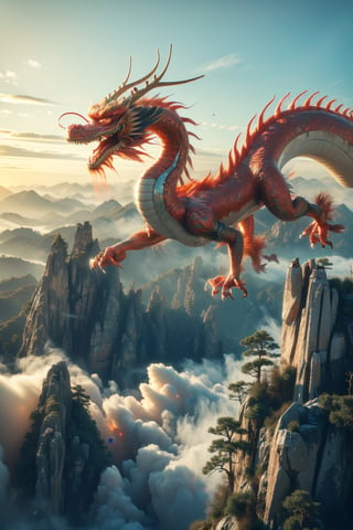 3d animation, an ancient chinese dragon, full body dragon flying, photo, stunning fantasy world background,ancient chinese dragon