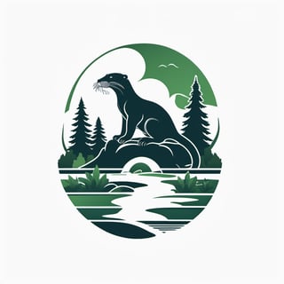 Create a minimalist and simple negative space logo of a otter in a park. Use clean lines to depict the silhouette of a otter with a subtle play of positive and negative spaces to enhance depth. Incorporate minimalistic foliage to highlight the prehistoric atmosphere. Capture the essence of Jurassic park with monochromatic tones, conveying a sense of mystery and awe, typography, conceptual art, illustration