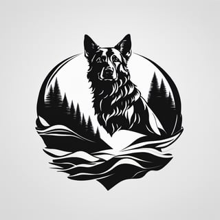 minimal one line art, disappearing points, german shepherd, minimalism, minimalist, monochrome, vector, illustration