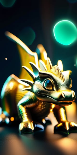 [Foreground: Baby Dragon; Texture: Arsenic Crystals; Insanely detailed, photorealistic, Shot on a Sony A7RIII] + [Background: Museum; Dynamic Light, 3D Render] [Ambient: Bokeh lights, sparkles], photo