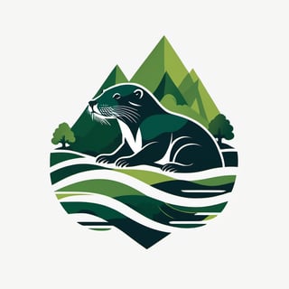 Create a minimalist and simple negative space logo of a otter in a park. Use clean lines to depict the silhouette of a otter with a subtle play of positive and negative spaces to enhance depth. Incorporate minimalistic foliage to highlight the prehistoric atmosphere. Capture the essence of Jurassic park with monochromatic tones, conveying a sense of mystery and awe, typography, conceptual art, illustration