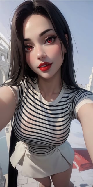 (masterpiece,  best quality, 8k raw photo), detailed background, hyper-detailed,  Detail eyes,  detail hand,  detail fingers, detail face, thick lips, red lips ,red eyes , , smile, detail hair, beauty, real life,  realistic, big_boobies, big_breast, big ass, big legs,big breasts.