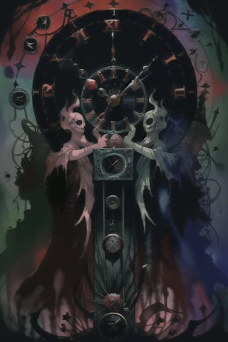 watercolor,chaosmix,time magic, magical clock, clock magic circle,horror theme clock,horror clock