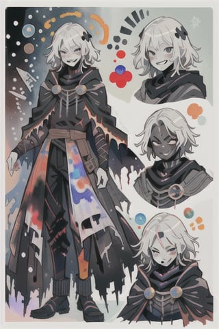 watercolor,boy,evil_smile,glitching,reality_breaking,pitch black cloak,evil smile,white as snow skin,pitch black eyes,CharacterSheet,time control,magical_circles,god killer,dont care