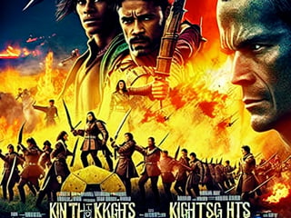 a movie poster shows a battlefield of thousands fighting knights against orcs around a huge ring of gold. The ring is held up to the red sky by a hand on an outstretched arm in the middle of the picture.