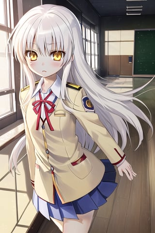 Kanade Tachibana/(Angel Beats!)/long, straight white hair, light yellow eyes,Betty,child,school uniform