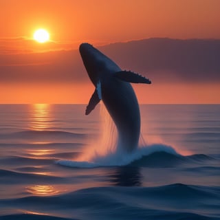 Ocean, sunrise, jumping whale,,<lora:659095807385103906:1.0>