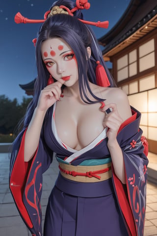 1 girl, beautiful face, onmyoji outfit, detailed hair, night, outdoor 