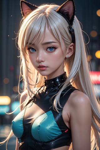 masterpiece,best_quality,cute_15_yo_girl,upper_body,splashing,abstract,psychedelic,neon,(honeycomb pattern), (creative:1.3),sy3,SMM,fantasy00d,hands_model,cyberpunk, ,asian_girl,r1ge,dreadlocked_white_hair,cat_ears,girl_possing,(small_breast),(skinny),perfect_face,ore_no_imouto_ga_konnani_kawaii_wake_ga_nai,((small breasts)), ((innocent)), (freckles:0.6), intricate details, highly detailed, sharp focus, professional, 4k, god rays, stunning blue eyes, petite, delicate, innocent, highres, detailed facial features, high detail, sharp focus, smooth, aesthetic,long_bangs