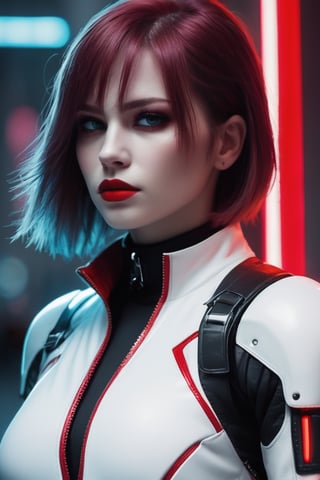 clipart on a white background of a woman is, full body, red and white, photo cyberpunk cloths, neon street 