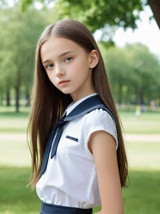 a half-body portrait photo of a Russian fashion model, (age 12-15:2), (dynamic pose:1.3), upper body, close up, gorgeous face, highly detailed face, smooth soft skin, looking at viewer, (from side:0.9), make up, (pubescent girl, short girl, slender girl, very thin:1.2), (summer school uniform:1.1), (outdoors, in deserted park, in the morning, dark background:1.4),

More Reasonable Details,