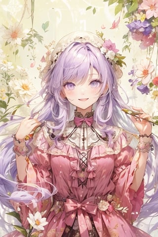 girl with light purple hair and purple eyes, smile