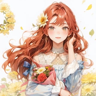 a girl holding a flower bouquet