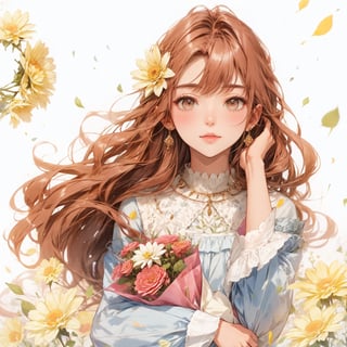 a girl holding a flower bouquet