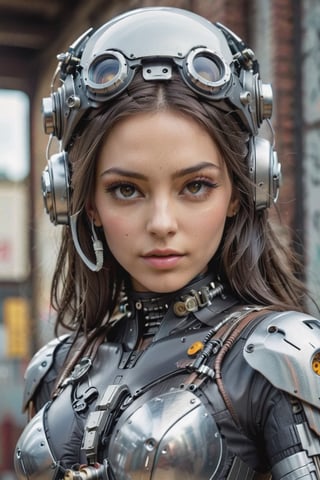 hiperrealistic style,photorealistic,taked with Sony A7 III,lens Nikon 40 mm,f/2.8,35 mm,high quality,a photo professional,futuristic fiction style, hyperrealism,woman pilot cyborg  riding a mechanic thing GP moto pro made entirely of cuckoo clock parts chrome and iron,caption move, center,divine,toothed mechanical parts, cables, screws, fine pipes and metal parts,futuristic engineering, three random neon luminescent headlights, futuristic engineering, sci-fi, perfect anatomy,advance design model,simple clothes, background with great details, very detailed black rubber wheels,comfortable and amazing seat,impressive,some noise enviroment,Perfectly assembled pieces, extremely high level of detail,8k,epic,amazing,on a long landscape road,sharp focus,insane clothes deailed,clothes a lot reals,8k,reality pushed to extreme,background with countless details,masterpiece,near a wall with graffiti,insane fine detailed,lights effects perfect,shadows and refelctions lights perfet,incredible tires,plastic, trending on artstation, sharp focus, studio photo, perfect pose,insane anatomy detailes,insane face detailed,reality opushed to extreme,intricate details,some dust enviroment, highly detailed, by greg rutkowski,steampunk style,c1bo,Extremely Realistic