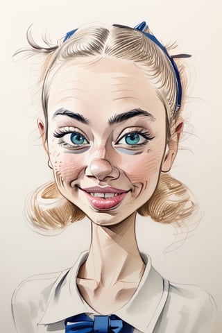 a schoolgirl portrait, caricature, ink drawing