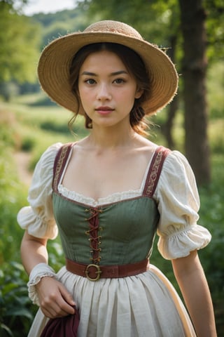 A shepherdess, in the style of the Renaissance, exuding elegance amidst pastoral beauty. (masterpiece, top quality, best quality, official art, beautiful and aesthetic:1.2), (1girl:1.4), portrait, extreme detailed, highest detailed, simple background, 16k, high resolution, perfect dynamic composition, bokeh, (sharp focus:1.2), super wide angle, high angle, high color contrast, medium shot, depth of field, blurry background,impressionist painting,photorealistic:1.3, best quality, masterpiece,MikieHara,