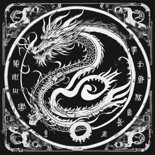 a black and white picture of a circular design, a dragon tattoo by Eiichiro Oda, featured on pixiv, mingei, lovecraftian, booru, logo