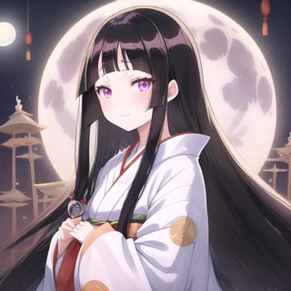 (black hair:1.5),
masterpiece, best quality, intricate details, (kaguya-hime:1.5), (little girl:1.5), (petite:1.5), beautiful child, black hair, white skin, light purple eyes, traditional Japanese kimono, (full moon background:1.3), ethereal glow, innocent smile, (childlike features:1.2), (fairy tale atmosphere:1.3), upper body portrait, (moonlit sky:1.2), (soft moonlight illumination:1.2), (lunar landscape:1.1), (kimono with moon patterns:1.1), (celestial theme:1.2)