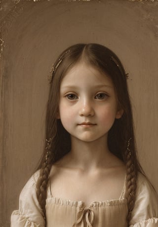 A portrait in the distinctive style of Leonardo da Vinci, depicting the upper body of a 5-year-old girl dressed in traditional ancient Greek clothing. The background subtly hints at an ancient Greek city, with elements such as detailed architecture, temples, and market scenes visible but not distracting from the main subject. The girl has a serene and innocent expression, and the painting captures the intricate details and realistic textures typical of Leonardo da Vinci's work, with a focus on light and shadow to create depth and dimension. Use the sfumato technique for soft transitions between colors and tones, and emphasize the girl's delicate features and curious expression. Blend Renaissance and ancient Greek aesthetics seamlessly.