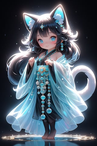 long hair, beautiful fur, body, full body, furry skin, fantasy, subsurface scattering, perfect anatomy, glow, bloom, bioluminescent liquid, chinese style, cinematic still,, (masterpiece, top quality, best quality , Official Art, Beauty and Aesthetics: 1.2), (1 Girl), Extremely Detailed, (Abstract, Fractal Art: 1.3), Colorful Hair, Most Detailed, Detailed Eyes, Snowflakes, Ice Crystals, Light Particles, Black Cat Girl , baby face, perfect body, five fingers, perfect hands, anatomically perfect body, sexy pose, (aqua eyes), (black hair), long straight hair, (black fur strapless kimono), barefoot, Cat, Dancing Pose, Dynamic Angle, Depth of Field, Super Detailed, Highly Detailed, Beautiful, Small Detail, Super Detailed, Best Quality, 4k, (Full Body), Civet Pendant, Mythical Cloud,Spirit Fox Pendant