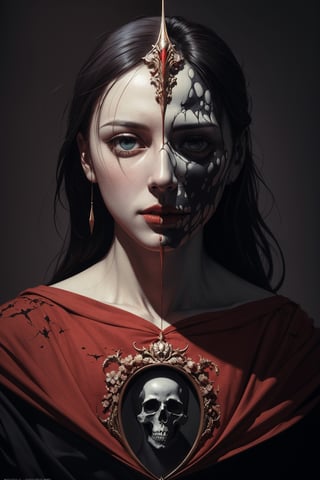 insanely detailed graphic novel cover art by beksinski and caravaggio and hieronymus chiaroscuro of a novel of a schizophrenia patient, trending on artstation, chaotic nature, death, burtal, sharp focus, studio photo, intricate details, highly detailed, by greg rutkowski,High detailed ,(red+black)