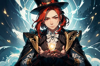 "Craft an Oriental Zen-style artwork featuring the Digital Cyborg man Writer in a state of serene concentration. The fiery hair reflects their inner emotions, and the top hat produces sparks as they write with unparalleled precision, symbolizing the harmony of technology and nature.",