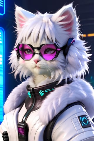 Xxmix_Catecat,cyberpunk style,kitten,white fur,cyberpunk glasses, cyberpunk clothes 