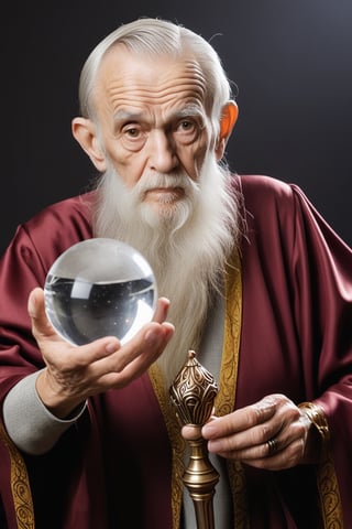 old man hold crystal ball scepter 