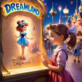 Text "(dreamland:1.4)" (The following was written on the placard held by the girl.)Disneyland