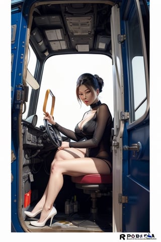 realistic painting ((((In the style of Robert McGinnis)))) a Japanese woman sitting in door of Hughes D-500 helicopter,  Jason Stratham in the pilots door window, lots of detail, mixture, (white background:1.2) (digital art:1.3) , Eduardo Kobra acolchoamento ,multidimensional geometric wall PORTRAIT, arte, Chibi,Yang08k, lindo, Colouring,