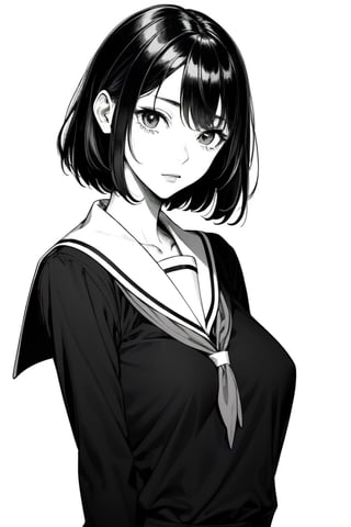 a girl, wearing a school uniform,

monochrome, white background