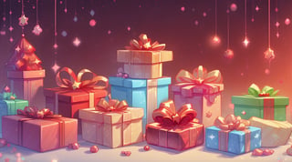 solid red  background backdrop, Christmas bubbles, gifts, candies, sweets, garlands, stars, decorations at the edges, sumptuous, no things in the middle