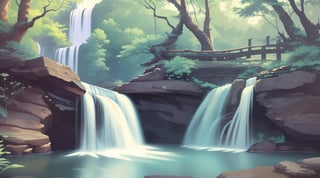 classic style wallpaper, waterfall at one side