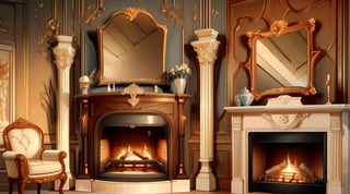 in front of a fireplace, classy, minimalist, simple