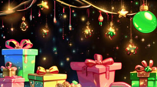 solid red, gold background backdrop, Christmas bubbles, gifts, candies, sweets, garlands, stars, decorations at the edges, sumptuous, shiny, no things in the middle, vivid colours, red, green, gold